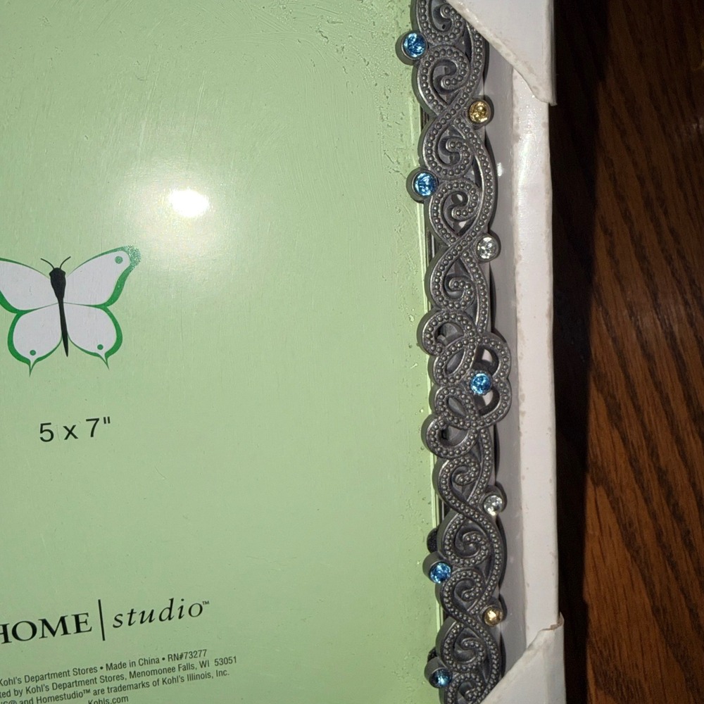 Home Studio 5x7 Jeweled Filigree Picture Frame Silver Pewter Rhinestones - Picture 2 of 7